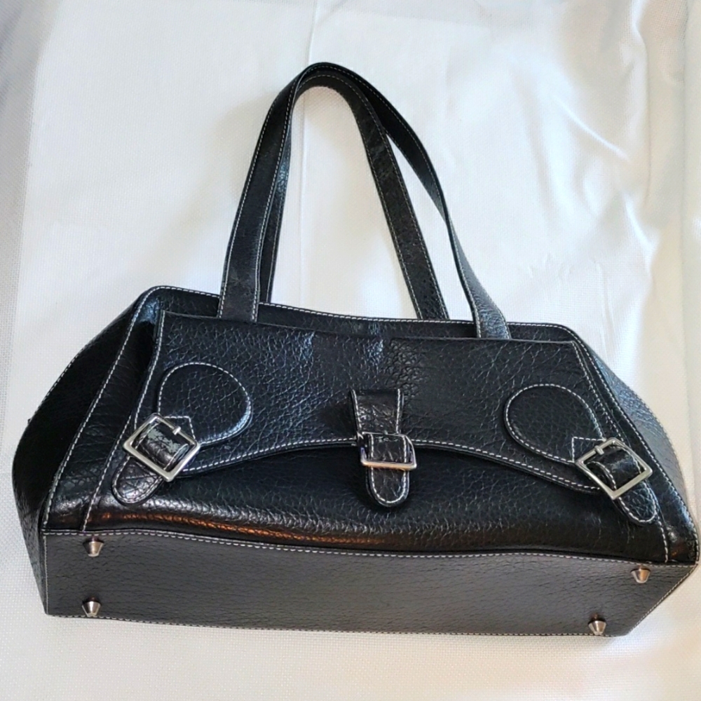 Cynthia rowley black pebbled leather shoulder bag hand purse satchel like new